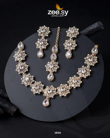 Narcissus Necklace Set Golden White Necklace Sets - Zeesy Jewellery Pakistan | Premium Artificial & Imitation Jewellery