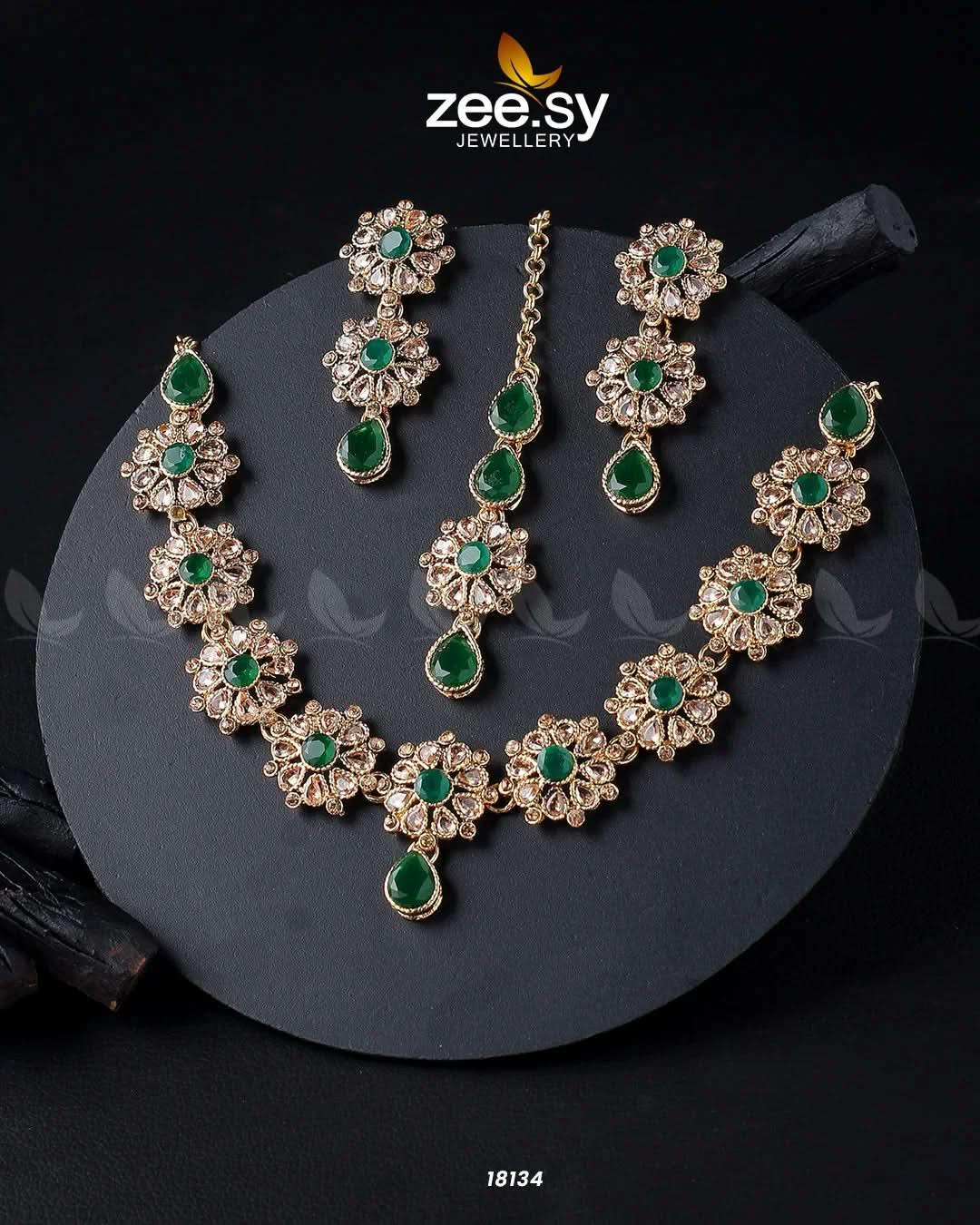 Narcissus Necklace Set Golden Green Necklace Sets - Zeesy Jewellery Pakistan