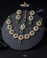 Narcissus Necklace Set Golden Green Necklace Sets - Zeesy Jewellery Pakistan