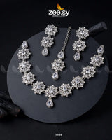 Narcissus Necklace Set Silver White Necklace Sets - Zeesy Jewellery Pakistan