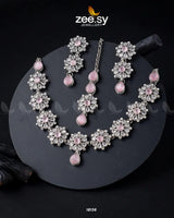 Narcissus Necklace Set Silver Mint Pink Necklace Sets - Zeesy Jewellery Pakistan