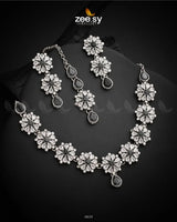 Narcissus Necklace Set Silver Black Necklace Sets - Zeesy Jewellery Pakistan