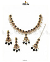 Royal Guldasta Beads Necklace Set Golden Black Necklace Sets - Zeesy Jewellery Pakistan | Premium Artificial & Imitation Jewellery
