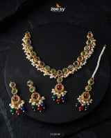 Royal Guldasta Beads Necklace Set Golden Multi Necklace Sets - Zeesy Jewellery Pakistan | Premium Artificial & Imitation Jewellery