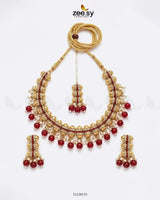 Shahi Pearl Drop Necklace Set Golden Red Necklace Sets - Zeesy Jewellery Pakistan | Premium Artificial & Imitation Jewellery