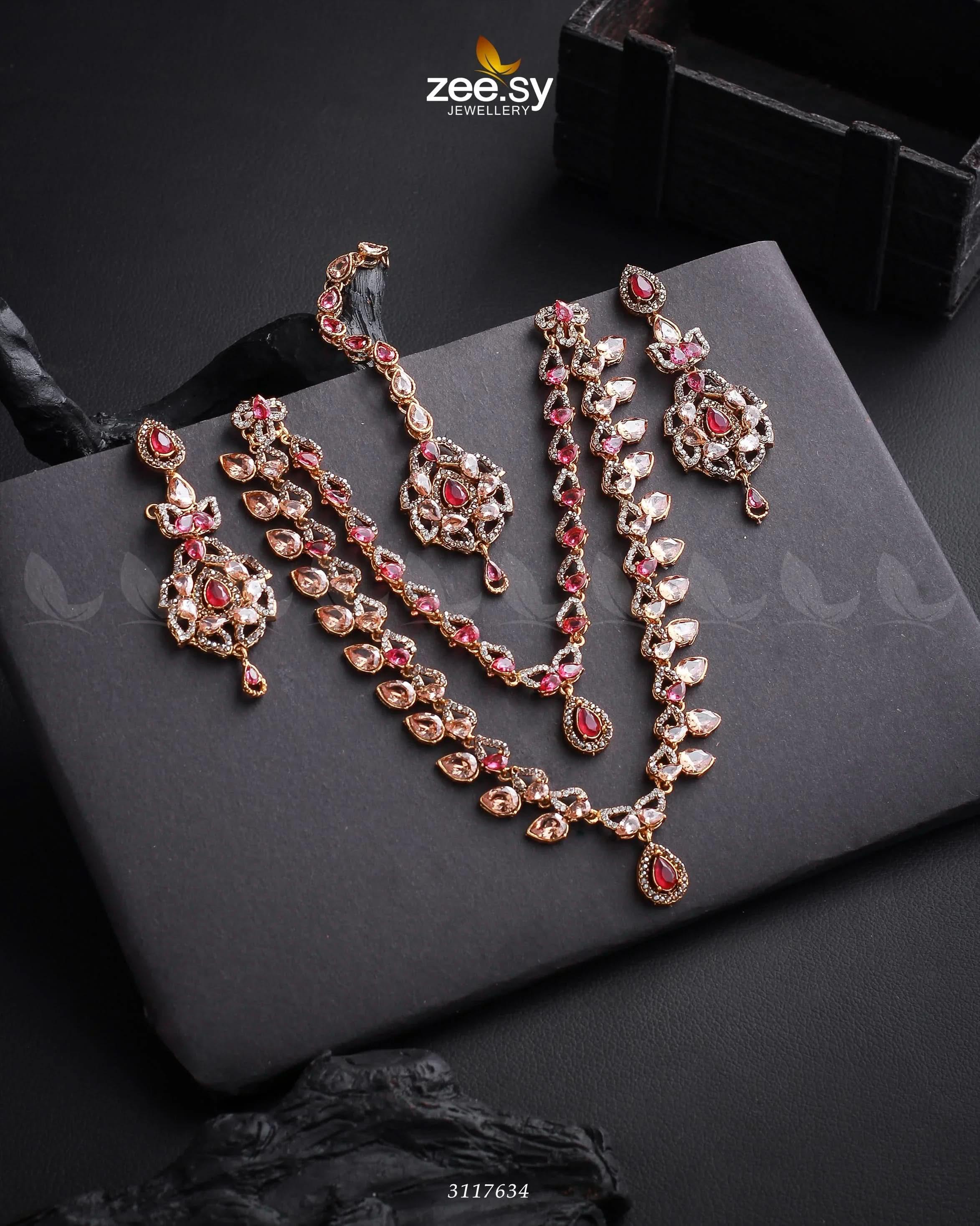 Urwa Hocane Necklace Set Golden Ruby Necklace Sets - Zeesy Jewellery Pakistan | Premium Artificial & Imitation Jewellery