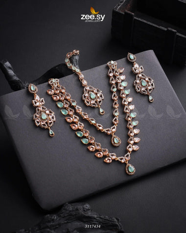 Urwa Hocane Necklace Set Golden Mint Green Necklace Sets - Zeesy Jewellery Pakistan | Premium Artificial & Imitation Jewellery