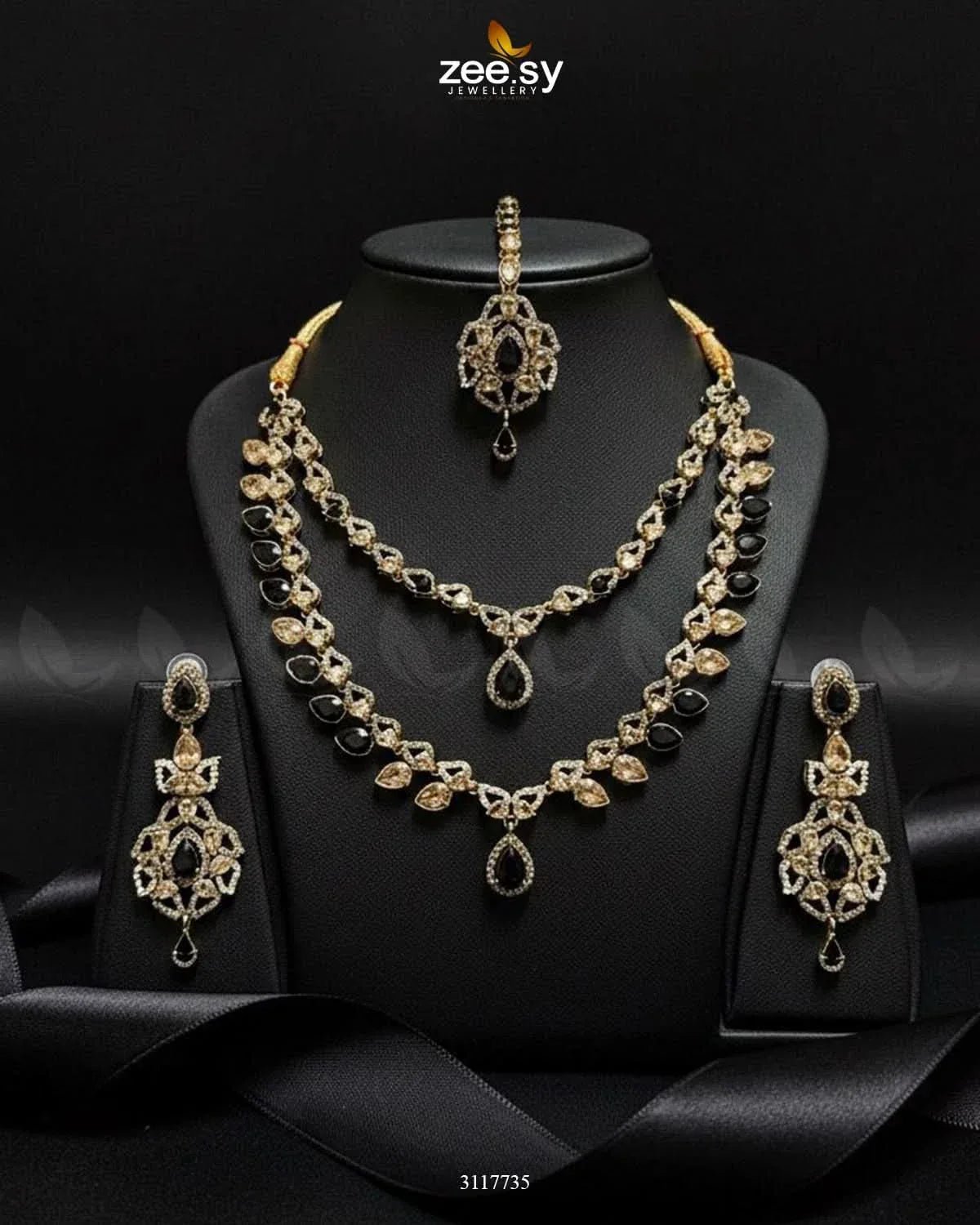Urwa Hocane Necklace Set Golden Black Necklace Sets - Zeesy Jewellery Pakistan | Premium Artificial & Imitation Jewellery