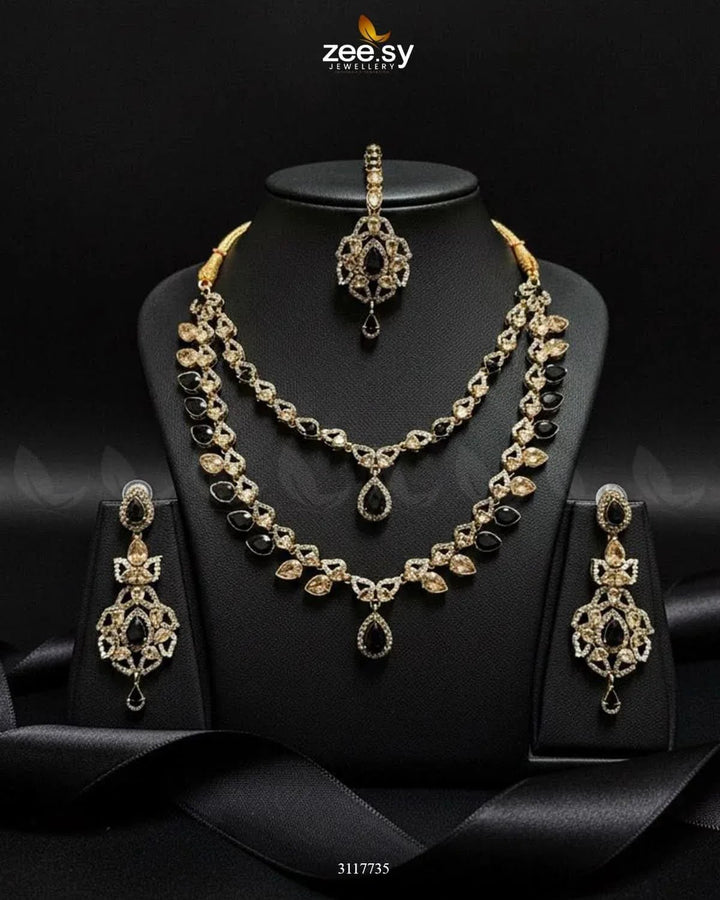 Urwa Hocane Necklace Set Golden Black Necklace Sets - Zeesy Jewellery Pakistan | Premium Artificial & Imitation Jewellery
