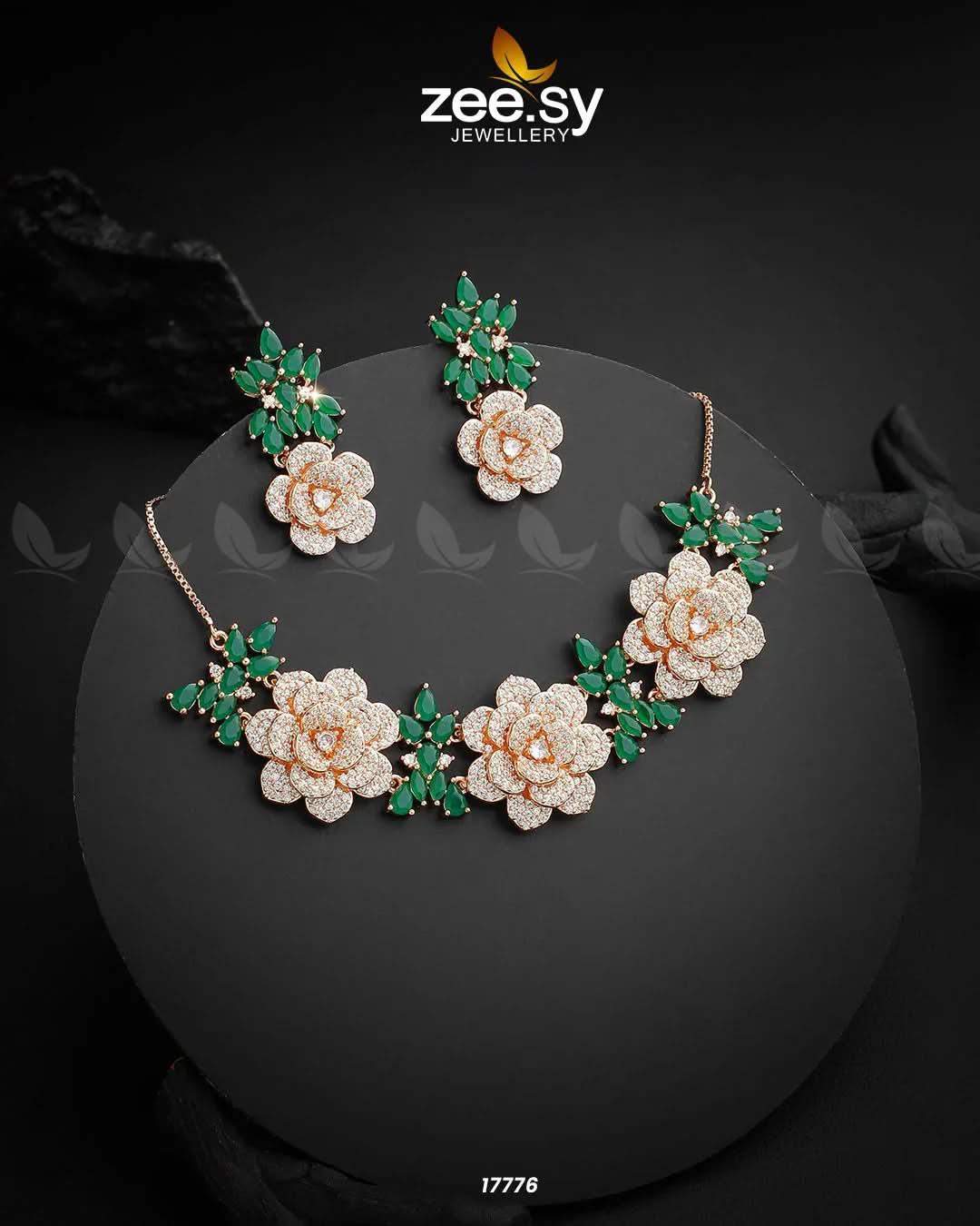 Classic Necklace Set Golden Green Necklace Sets - Zeesy Jewellery Pakistan | Premium Artificial & Imitation Jewellery