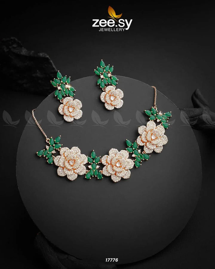 Classic Necklace Set Golden Green Necklace Sets - Zeesy Jewellery Pakistan | Premium Artificial & Imitation Jewellery