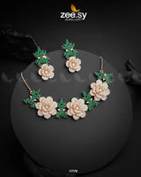 Classic Necklace Set Golden Green Necklace Sets - Zeesy Jewellery Pakistan | Premium Artificial & Imitation Jewellery
