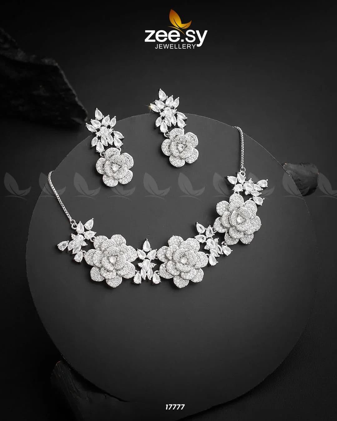 Classic Necklace Set Silver White Necklace Sets - Zeesy Jewellery Pakistan | Premium Artificial & Imitation Jewellery