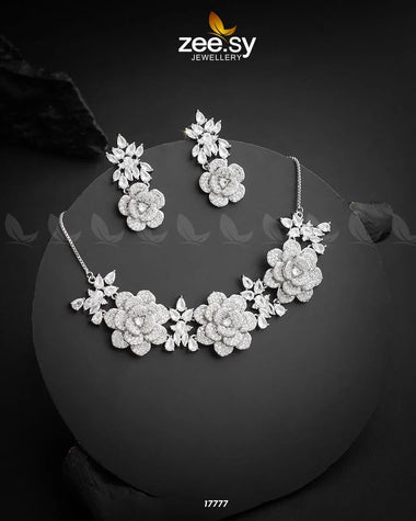 Classic Necklace Set Silver White Necklace Sets - Zeesy Jewellery Pakistan | Premium Artificial & Imitation Jewellery