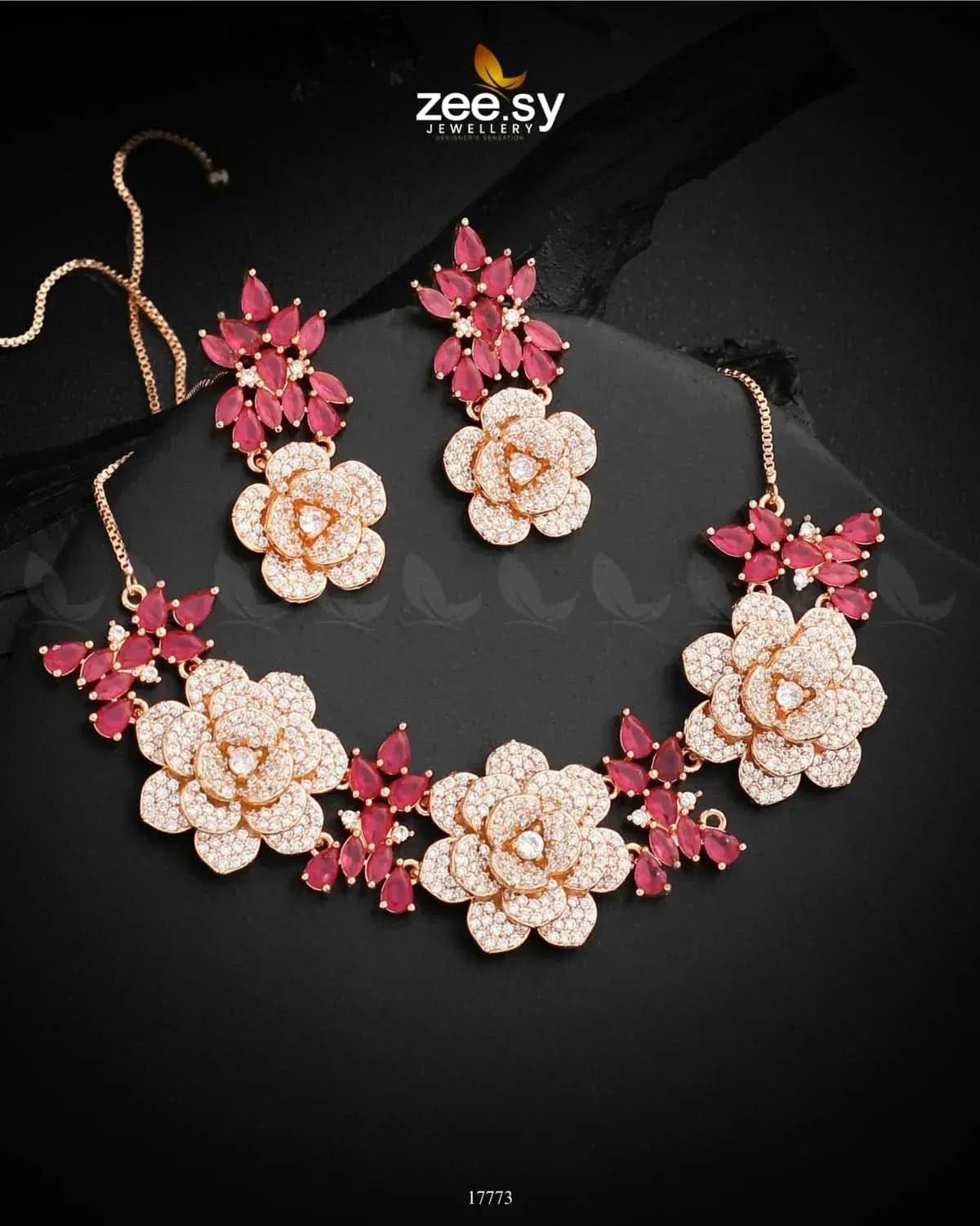 Classic Necklace Set Golden Ruby Necklace Sets - Zeesy Jewellery Pakistan | Premium Artificial & Imitation Jewellery