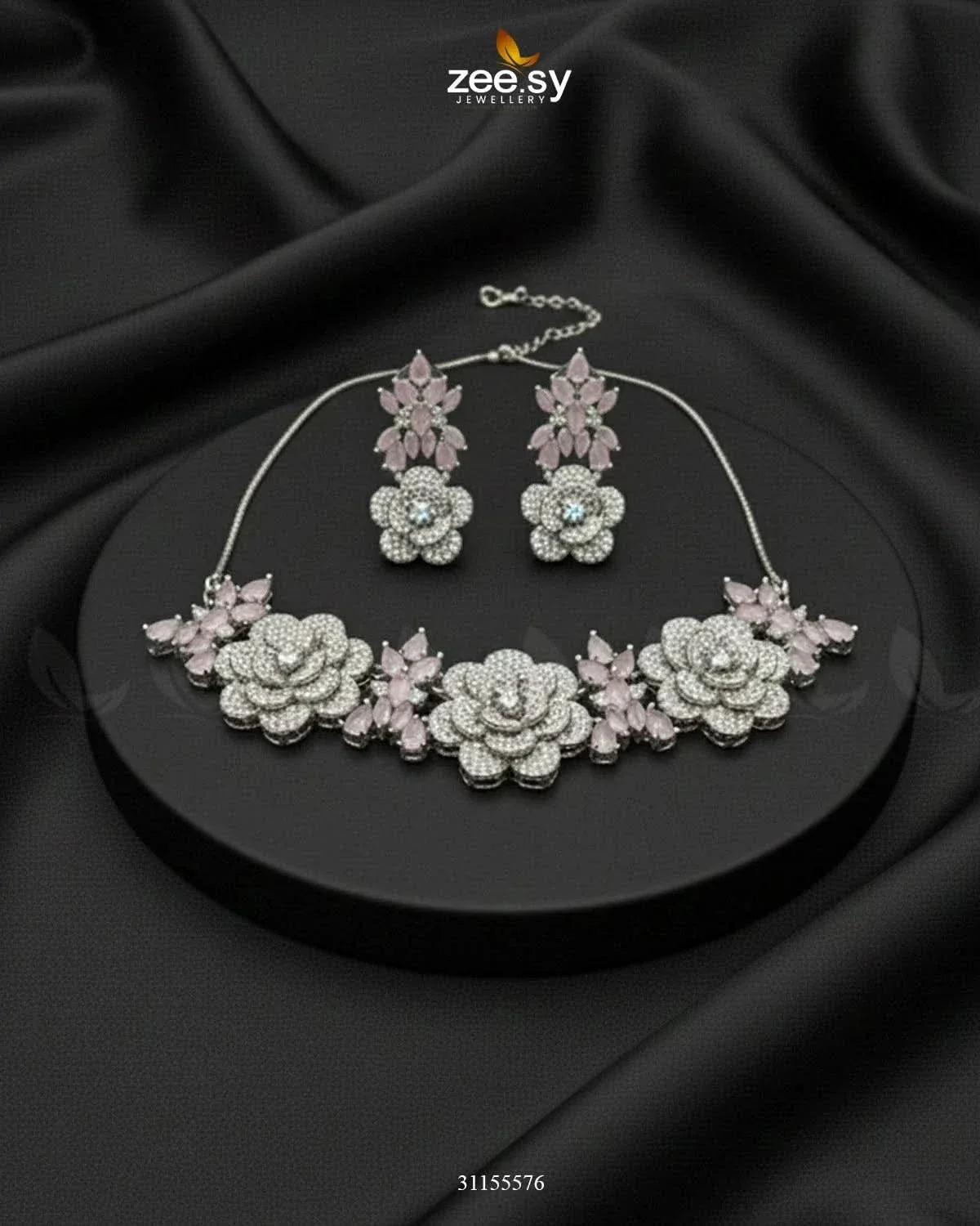 Classic Necklace Set Silver Mint Pink Necklace Sets - Zeesy Jewellery Pakistan | Premium Artificial & Imitation Jewellery