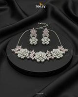 Classic Necklace Set Silver Mint Pink Necklace Sets - Zeesy Jewellery Pakistan | Premium Artificial & Imitation Jewellery