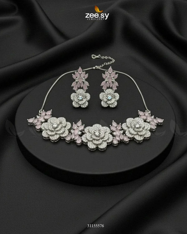 Classic Necklace Set Silver Mint Pink Necklace Sets - Zeesy Jewellery Pakistan | Premium Artificial & Imitation Jewellery