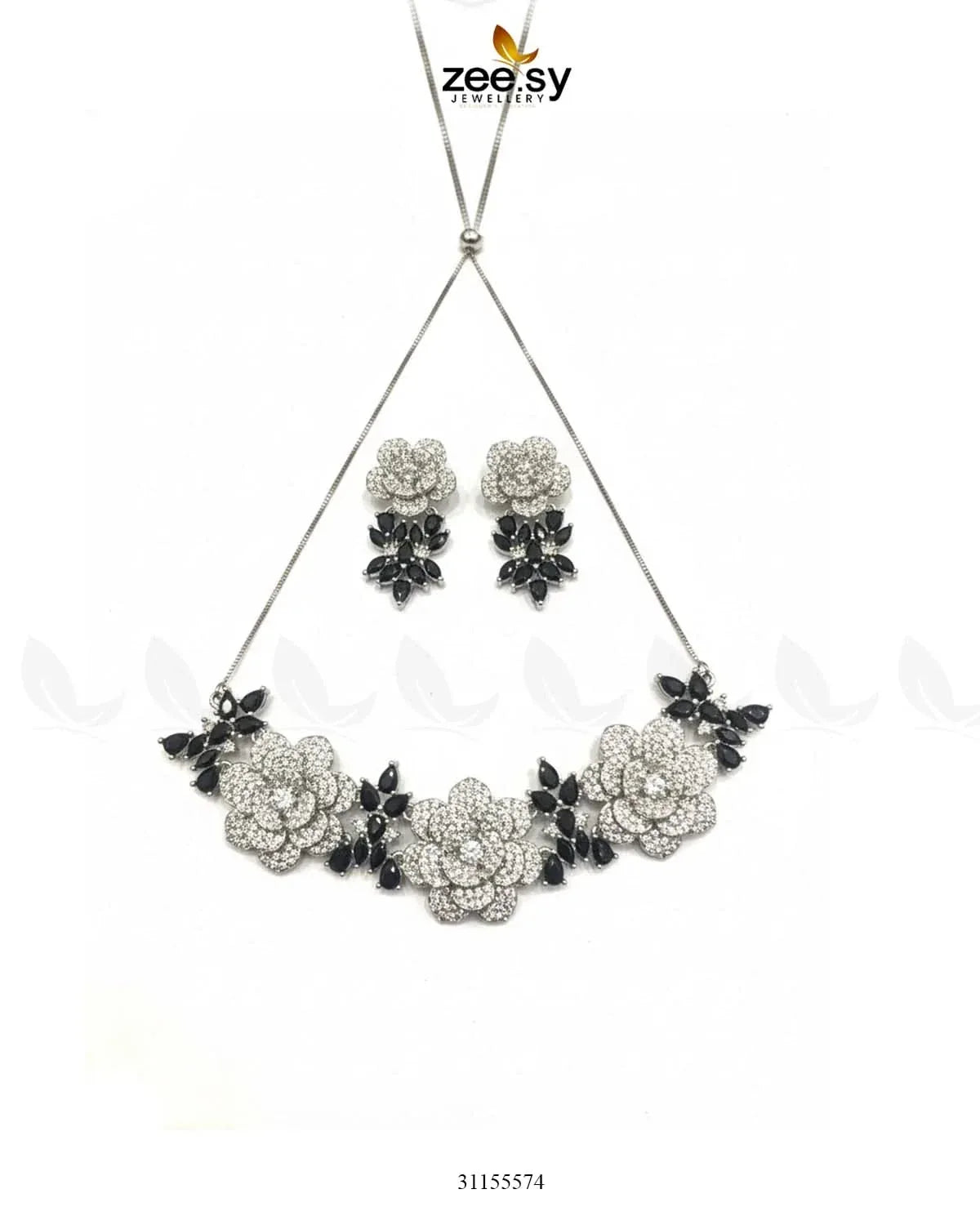 Classic Necklace Set Silver Black Necklace Sets - Zeesy Jewellery Pakistan | Premium Artificial & Imitation Jewellery