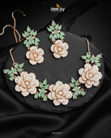 Classic Necklace Set Golden Mint Green Necklace Sets - Zeesy Jewellery Pakistan | Premium Artificial & Imitation Jewellery