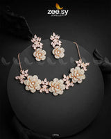 Classic Necklace Set Golden Mint Pink Necklace Sets - Zeesy Jewellery Pakistan | Premium Artificial & Imitation Jewellery