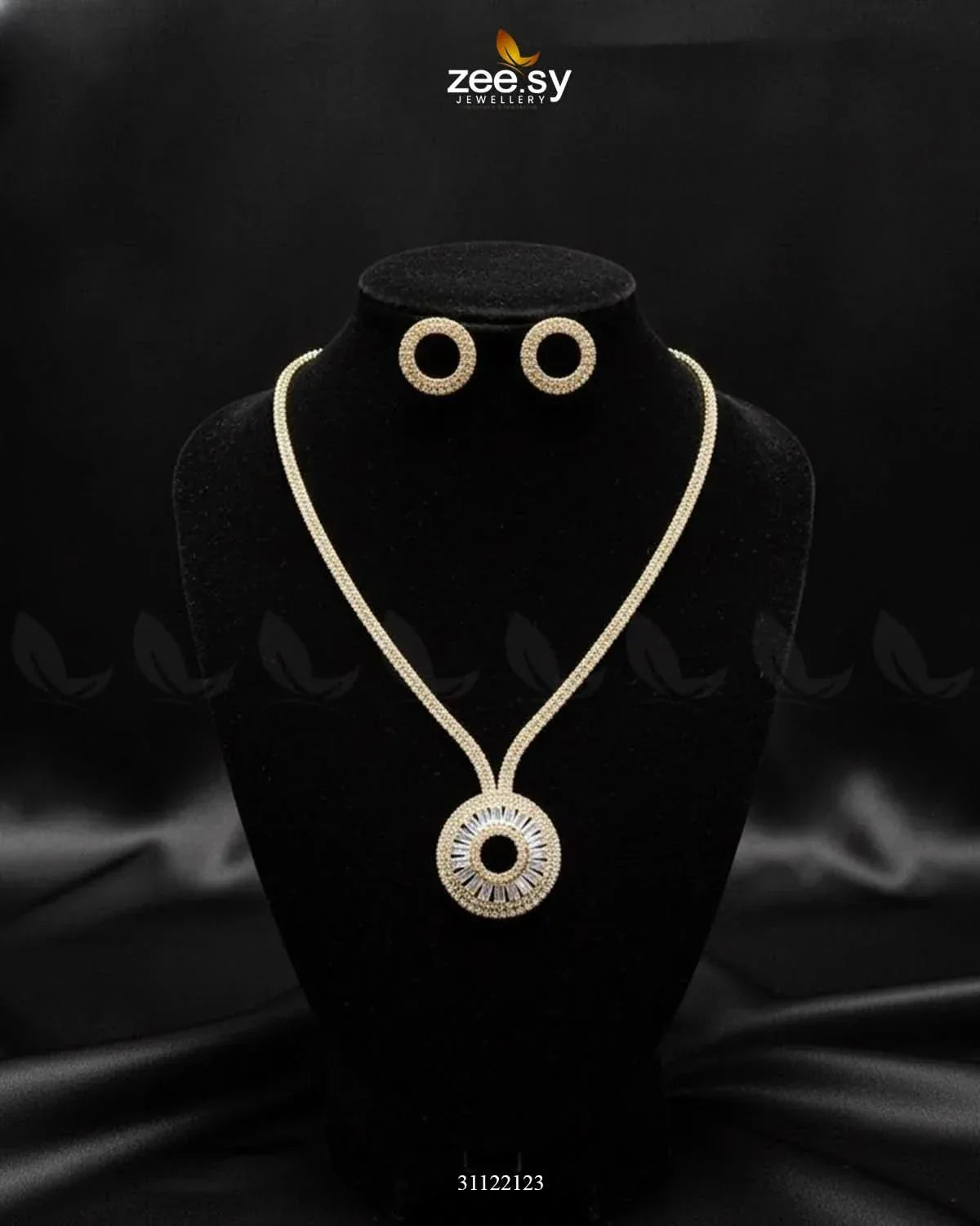 Signature Modern Drop Necklace Set Golden Necklace Sets - Zeesy Jewellery Pakistan | Premium Artificial & Imitation Jewellery