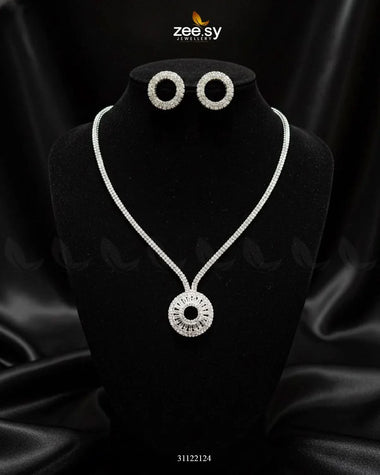 Signature Modern Drop Necklace Set Silver Necklace Sets - Zeesy Jewellery Pakistan | Premium Artificial & Imitation Jewellery