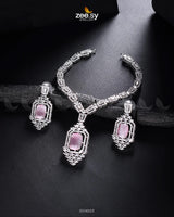 Sharmeen Necklace Set Silver Mint Pink Necklace Sets - Zeesy Jewellery Pakistan | Premium Artificial & Imitation Jewellery