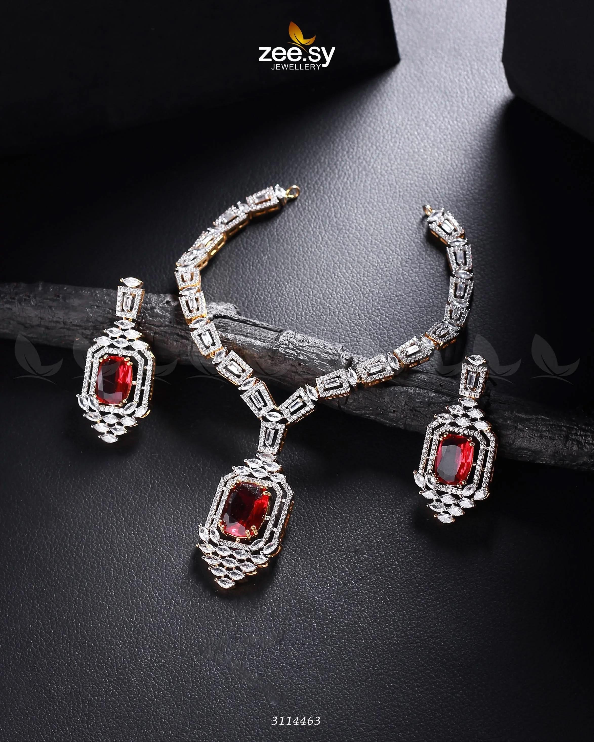 Sharmeen Necklace Set Golden Teal Red Necklace Sets - Zeesy Jewellery Pakistan | Premium Artificial & Imitation Jewellery