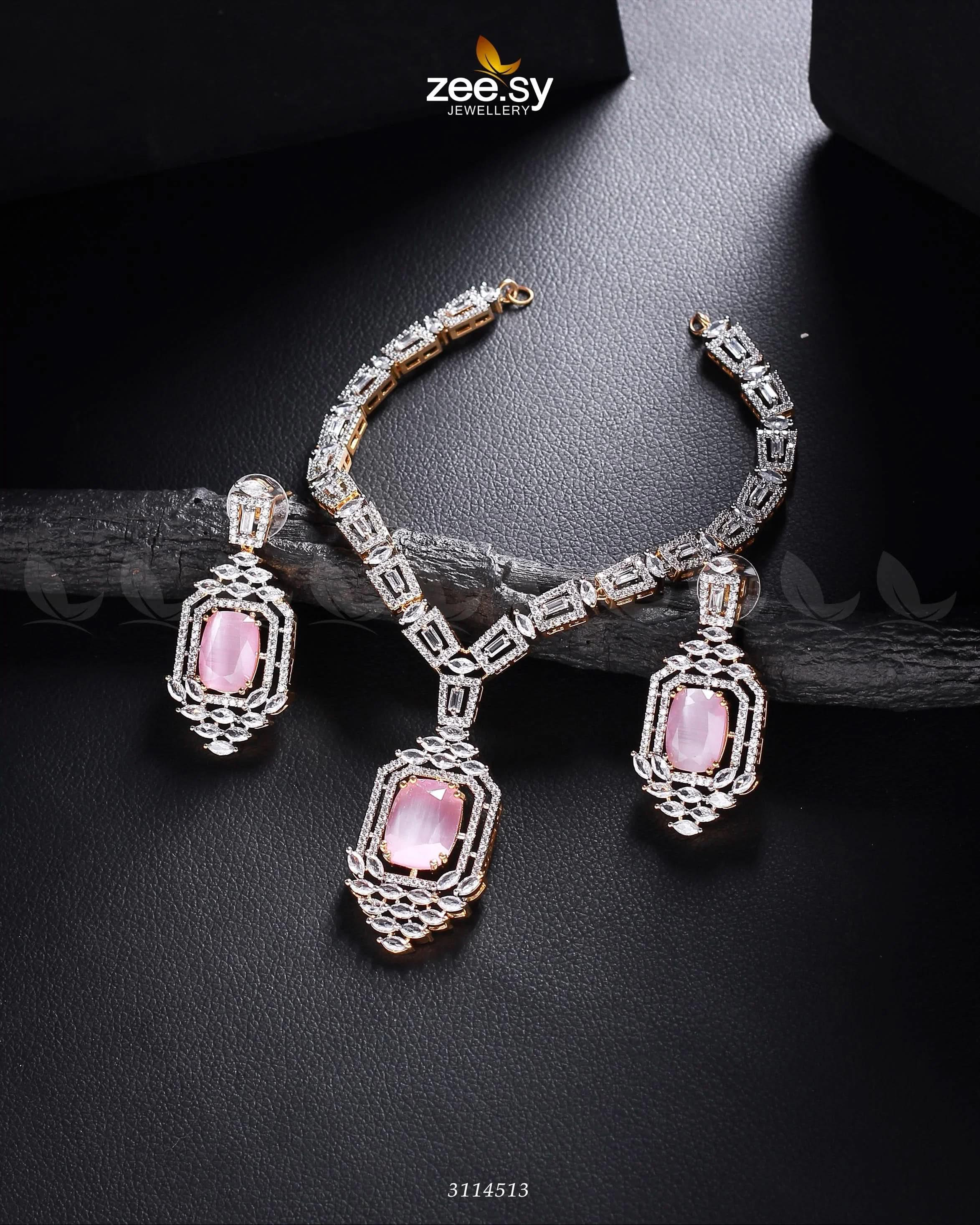 Sharmeen Necklace Set Golden Mint Pink Necklace Sets - Zeesy Jewellery Pakistan | Premium Artificial & Imitation Jewellery