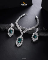 Sharmeen Necklace Set Silver Emerald Green Necklace Sets - Zeesy Jewellery Pakistan | Premium Artificial & Imitation Jewellery