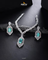 Sharmeen Necklace Set Silver Mint Green Necklace Sets - Zeesy Jewellery Pakistan | Premium Artificial & Imitation Jewellery