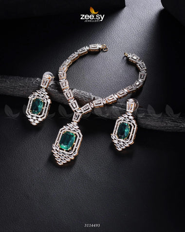 Sharmeen Necklace Set Golden Sea Green Necklace Sets - Zeesy Jewellery Pakistan | Premium Artificial & Imitation Jewellery