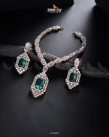 Sharmeen Necklace Set Golden Sea Green Necklace Sets - Zeesy Jewellery Pakistan | Premium Artificial & Imitation Jewellery