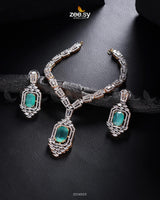 Sharmeen Necklace Set Golden Mint Green Necklace Sets - Zeesy Jewellery Pakistan | Premium Artificial & Imitation Jewellery