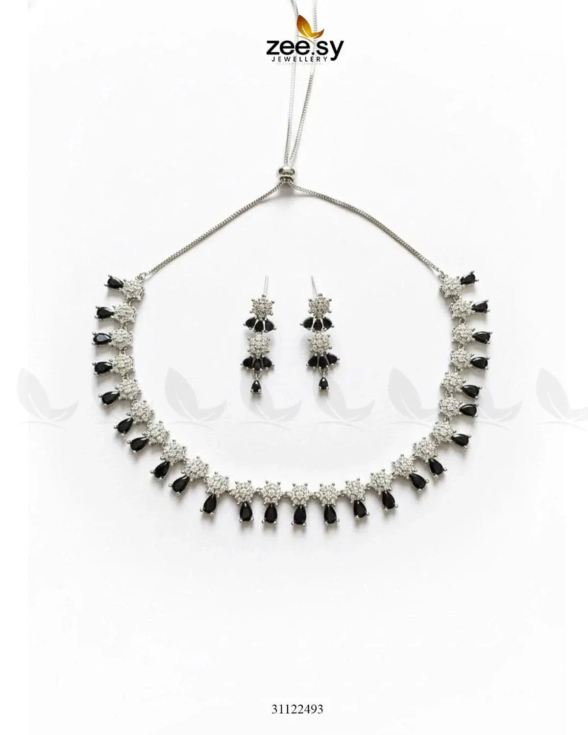 Artisan Sentimental Centerpiece Necklace Set Silver Black Necklace Sets - Zeesy Jewellery Pakistan | Premium Artificial & Imitation Jewellery