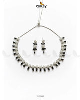 Artisan Sentimental Centerpiece Necklace Set Silver Black Necklace Sets - Zeesy Jewellery Pakistan | Premium Artificial & Imitation Jewellery