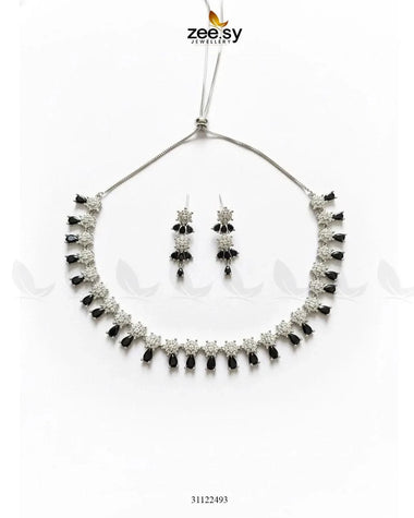 Artisan Sentimental Centerpiece Necklace Set Silver Black Necklace Sets - Zeesy Jewellery Pakistan | Premium Artificial & Imitation Jewellery
