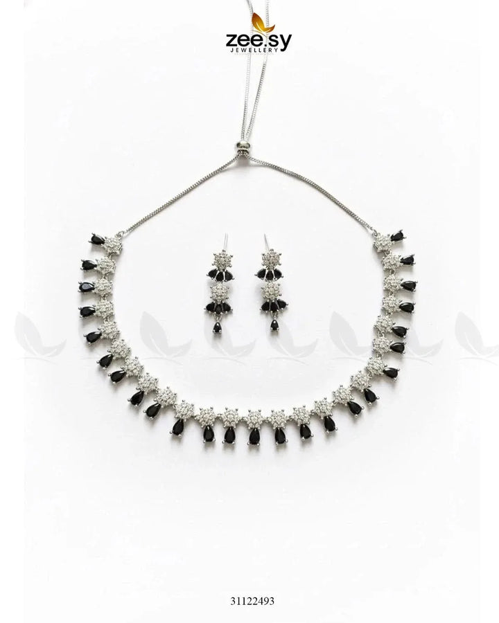 Artisan Sentimental Centerpiece Necklace Set Silver Black Necklace Sets - Zeesy Jewellery Pakistan | Premium Artificial & Imitation Jewellery