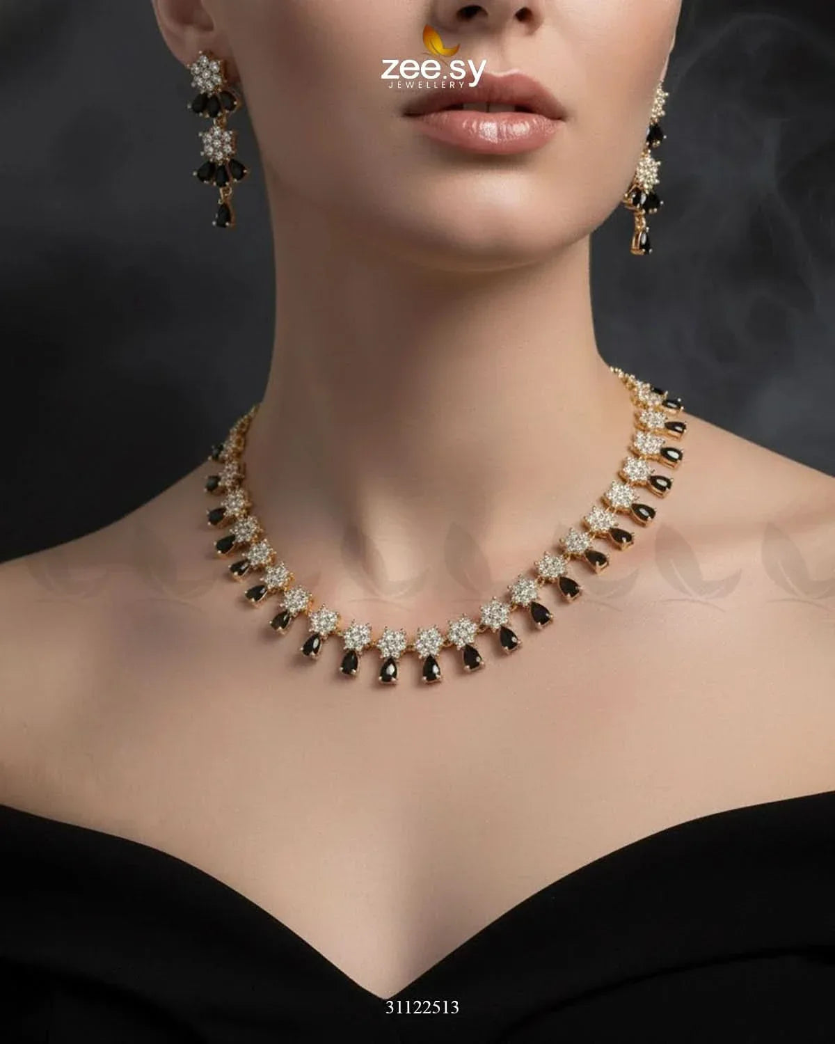 Artisan Sentimental Centerpiece Necklace Set Golden Black Necklace Sets - Zeesy Jewellery Pakistan | Premium Artificial & Imitation Jewellery