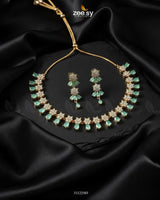 Artisan Sentimental Centerpiece Necklace Set Golden Mint Green Necklace Sets - Zeesy Jewellery Pakistan | Premium Artificial & Imitation Jewellery