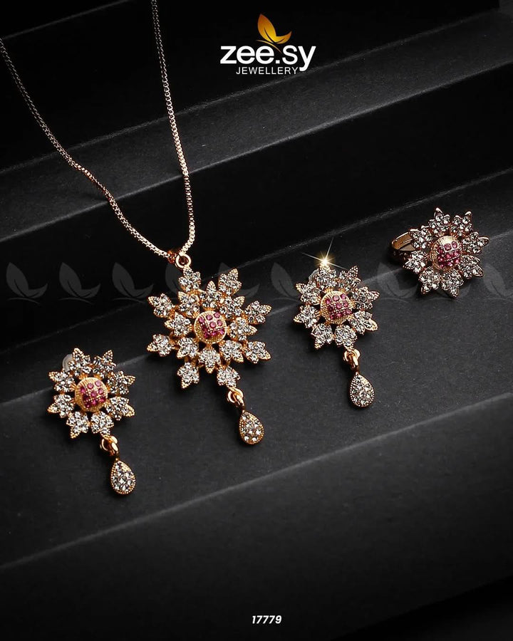 Barocco Necklace Golden Pink Necklace Sets - Zeesy Jewellery Pakistan | Premium Artificial & Imitation Jewellery