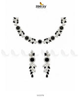 Exquisite Floral Necklace Set Silver Black Necklace Sets - Zeesy Jewellery Pakistan | Premium Artificial & Imitation Jewellery