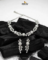 Exquisite Floral Necklace Set Silver White Necklace Sets - Zeesy Jewellery Pakistan | Premium Artificial & Imitation Jewellery