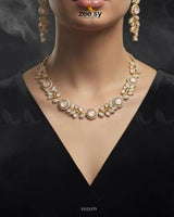 Exquisite Floral Necklace Set Golden Mint Pink Necklace Sets - Zeesy Jewellery Pakistan | Premium Artificial & Imitation Jewellery