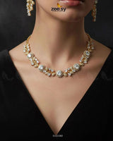 Exquisite Floral Necklace Set Golden white Necklace Sets - Zeesy Jewellery Pakistan | Premium Artificial & Imitation Jewellery