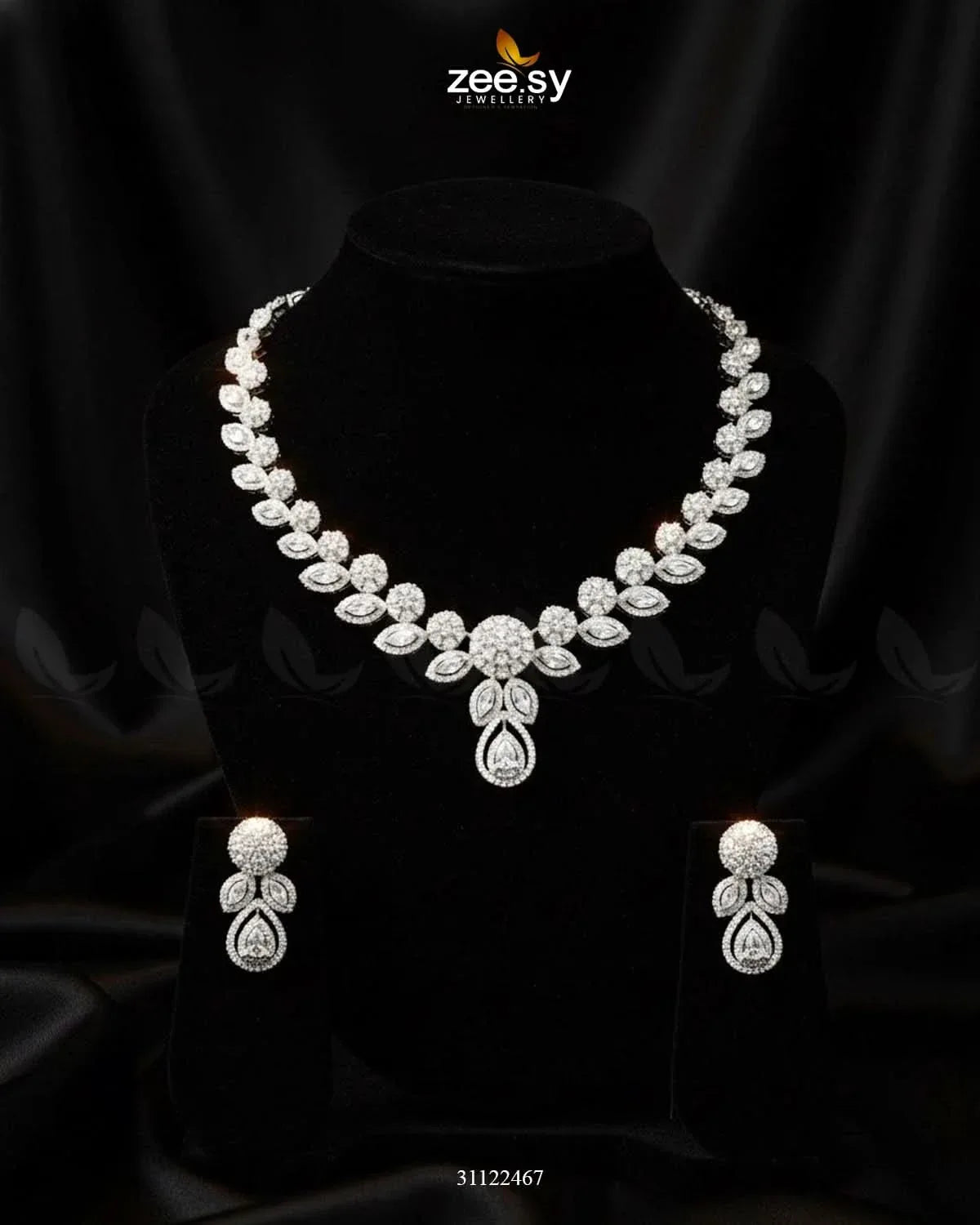 Floral Gilded Sentimental Cluster Necklace Silver White Necklace Sets - Zeesy Jewellery Pakistan | Premium Artificial & Imitation Jewellery