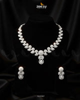 Floral Gilded Sentimental Cluster Necklace Silver White Necklace Sets - Zeesy Jewellery Pakistan | Premium Artificial & Imitation Jewellery