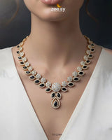 Floral Gilded Sentimental Cluster Necklace Golden Black Necklace Sets - Zeesy Jewellery Pakistan | Premium Artificial & Imitation Jewellery