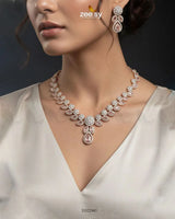 Floral Gilded Sentimental Cluster Necklace Golden Mint Pink Necklace Sets - Zeesy Jewellery Pakistan | Premium Artificial & Imitation Jewellery